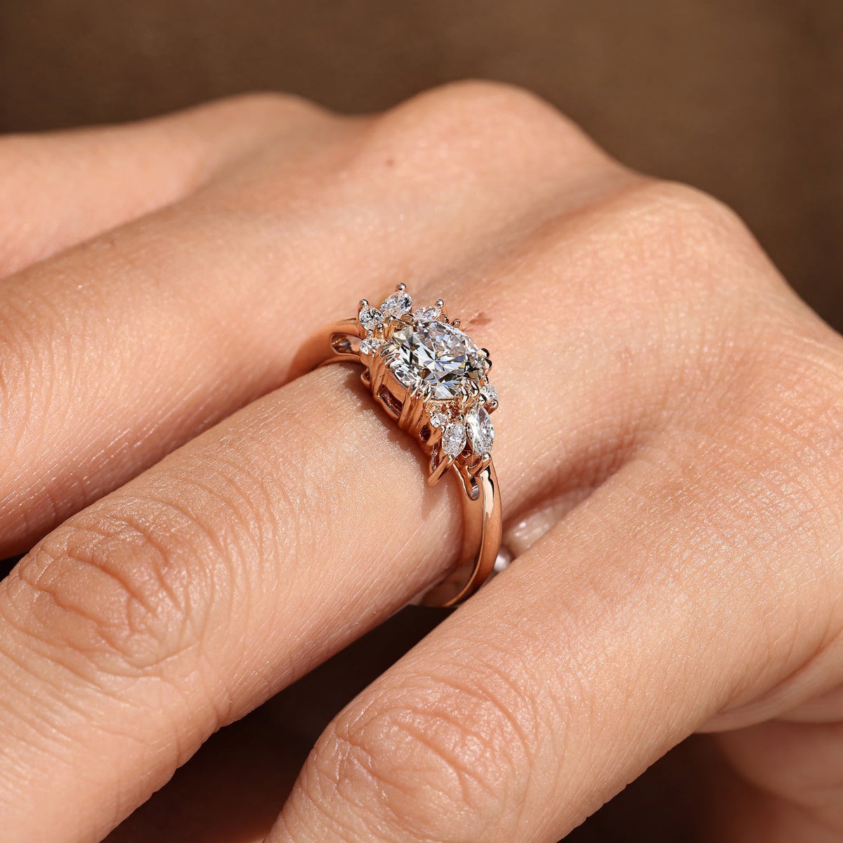 1.0 CT Round Diamond Floating Cluster Engagement Ring