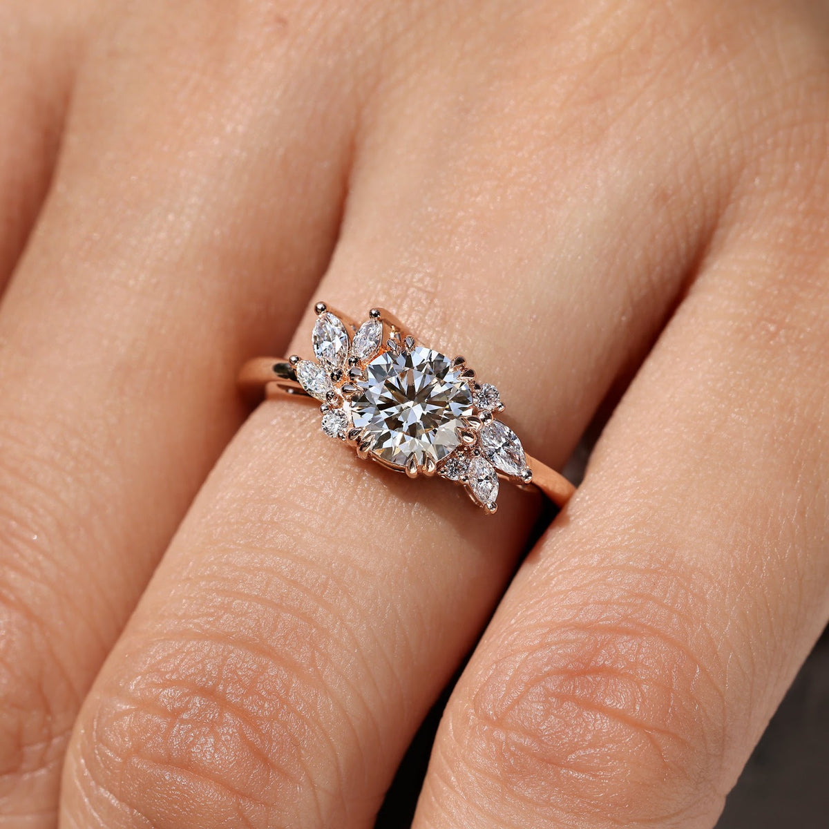 1.0 CT Round Diamond Floating Cluster Engagement Ring