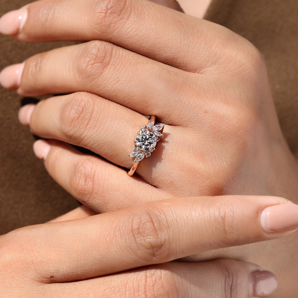 1.0 CT Round Diamond Floating Cluster Engagement Ring