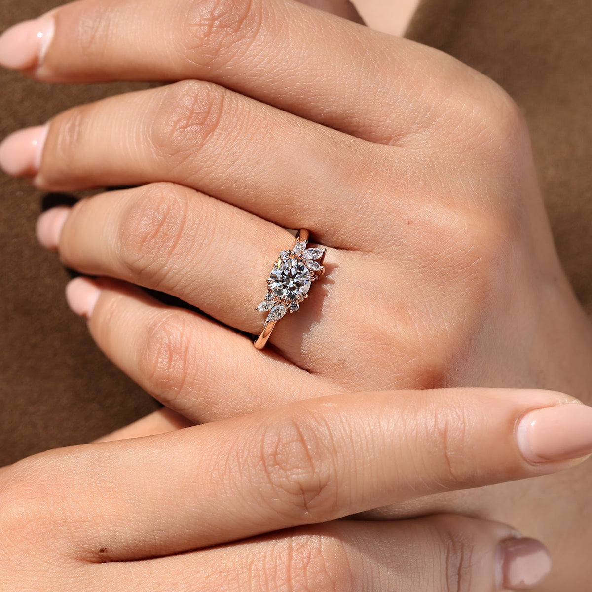 1.0 CT Round Diamond Floating Cluster Engagement Ring