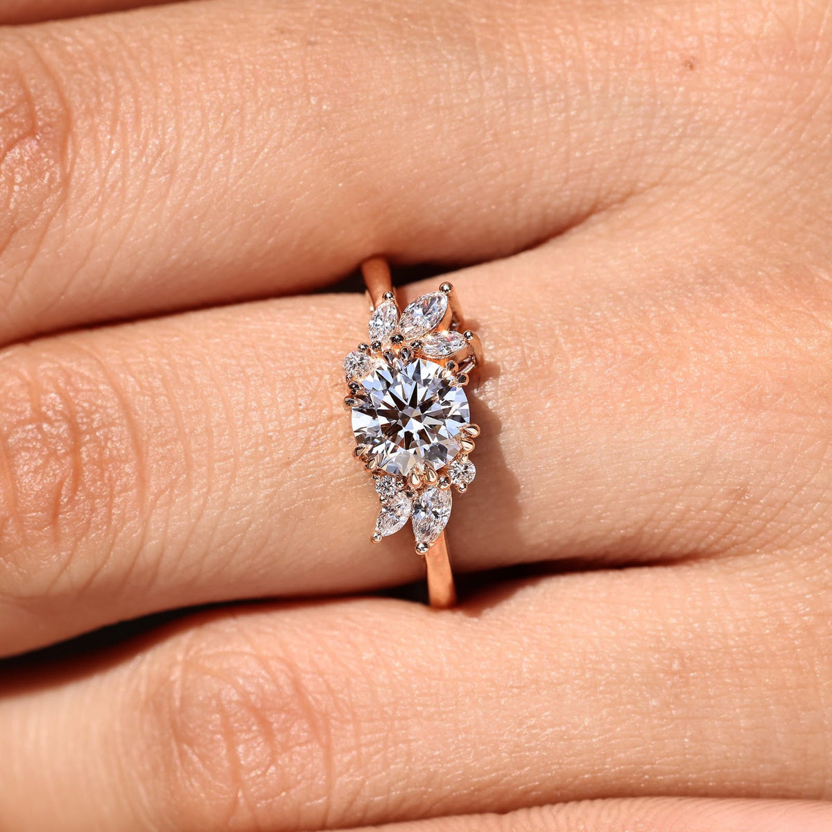 1.0 CT Round Diamond Floating Cluster Engagement Ring