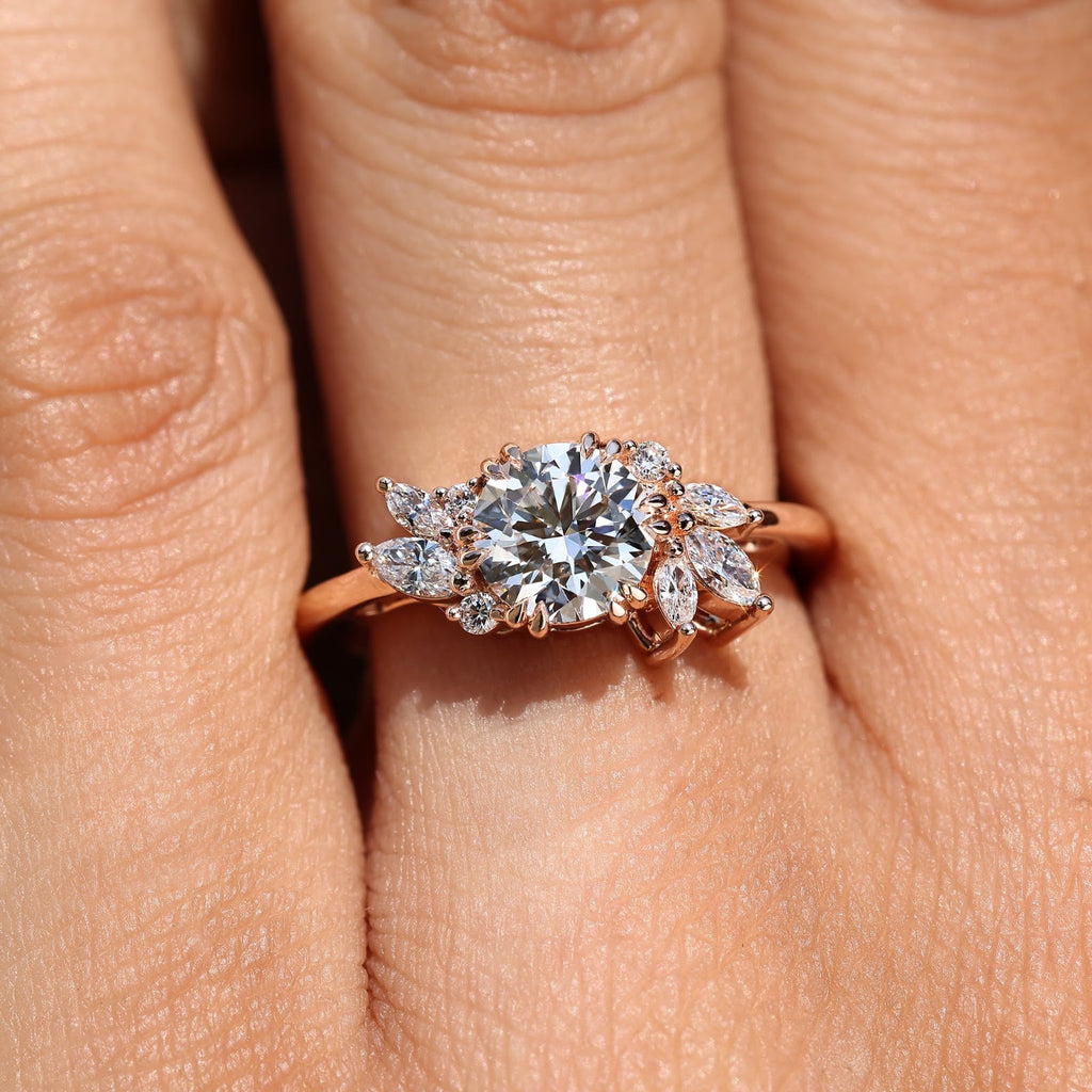 1.0 CT Round Diamond Floating Cluster Engagement Ring