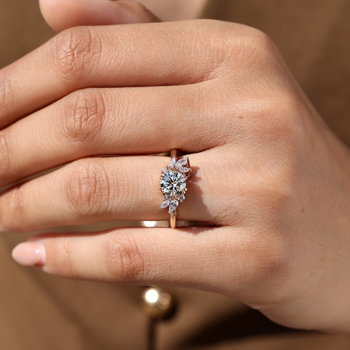 1.0 CT Round Diamond Floating Cluster Engagement Ring