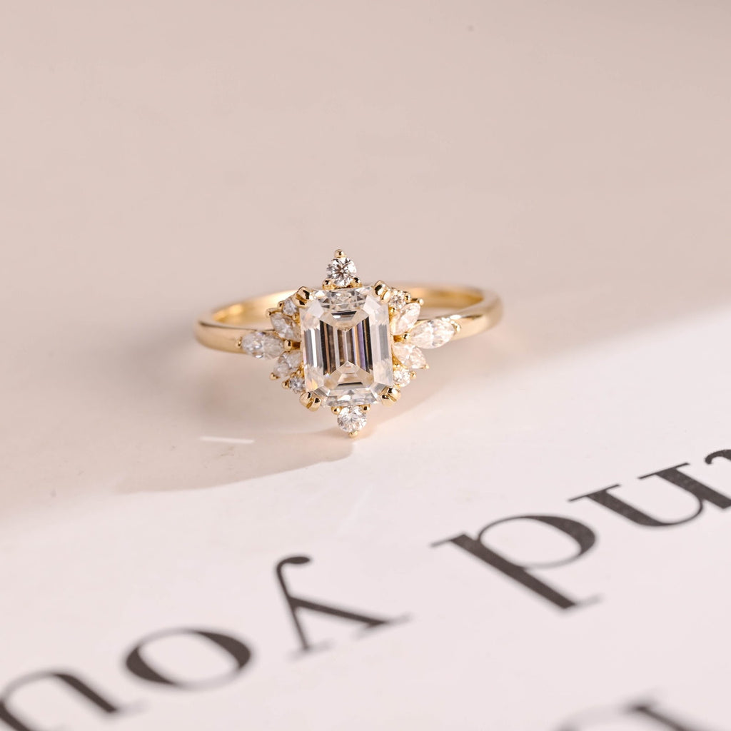 1.5 CT Emerald Diamond Illume Cluster Engagement Ring