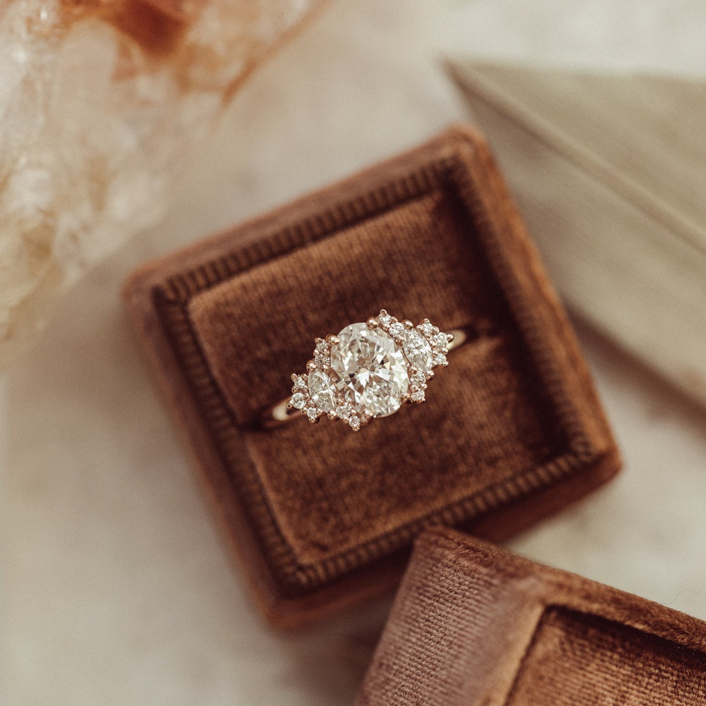 1.5 CT Oval Diamond Floral Cluster Engagement Ring