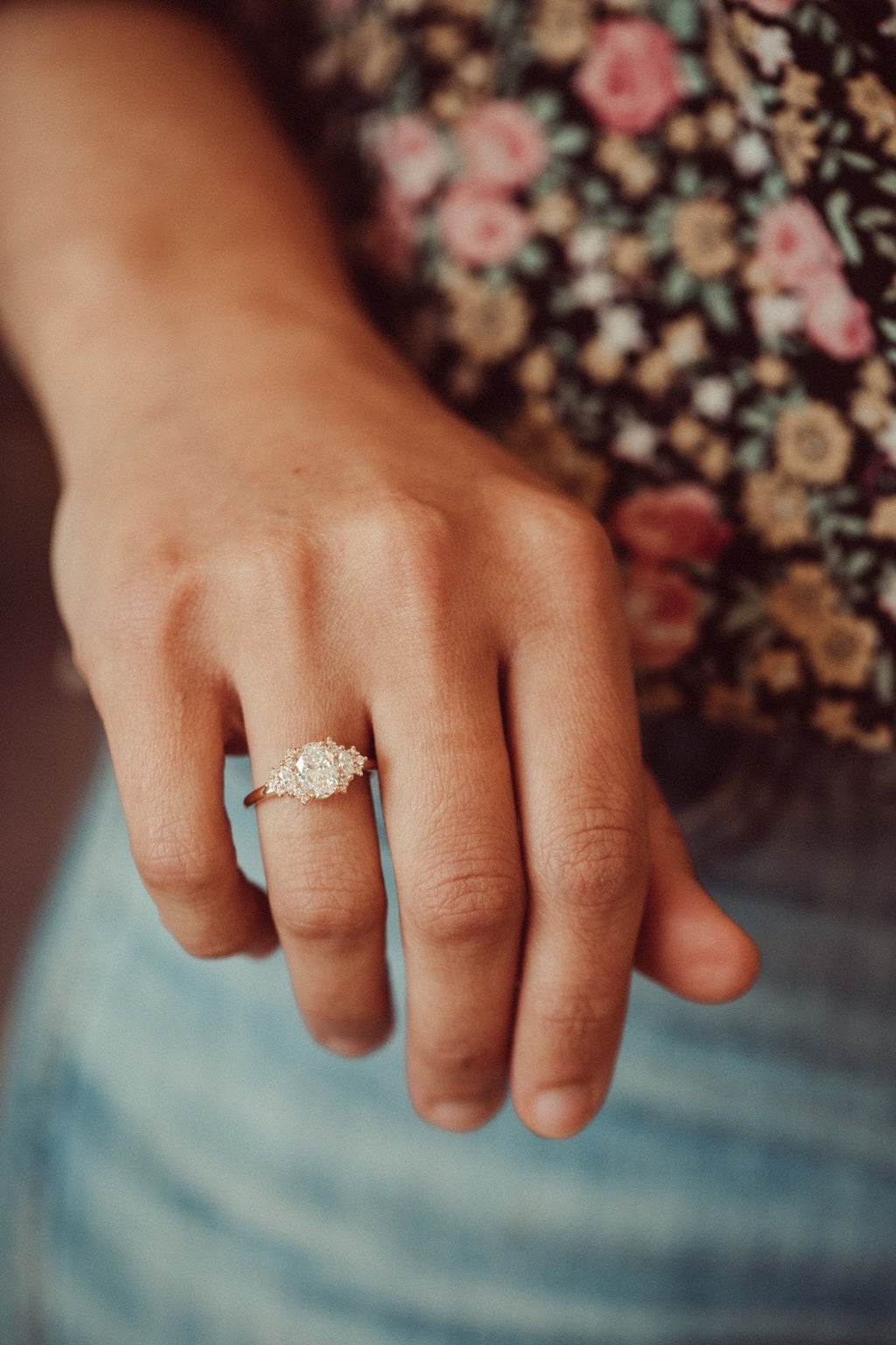 1.5 CT Oval Diamond Floral Cluster Engagement Ring