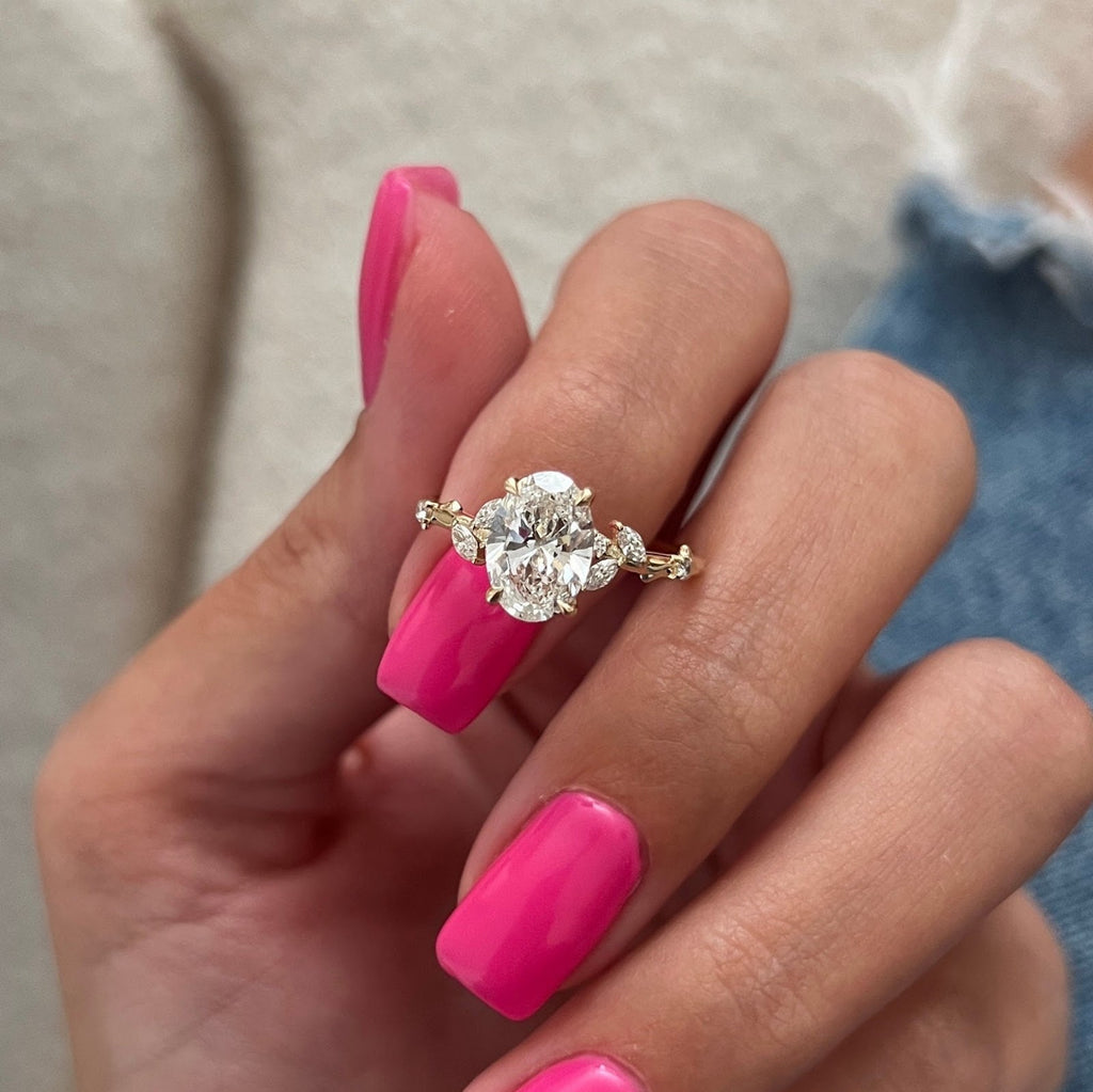 1.5 CT Oval Diamond Imperial Pavé Nature Inspired Engagement Ring