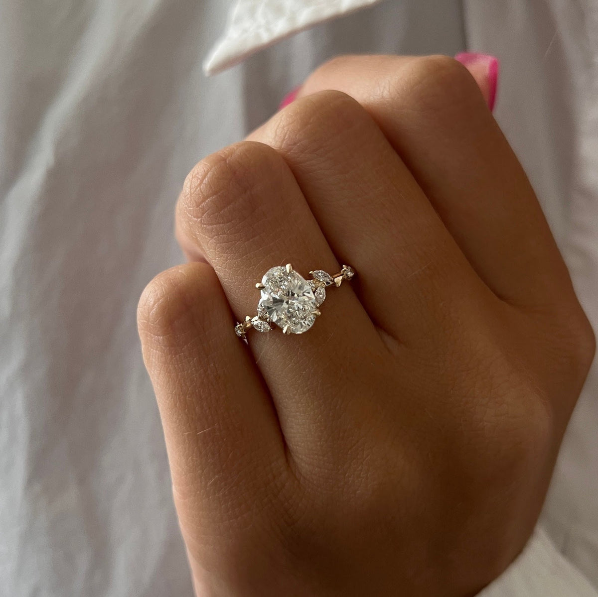 1.5 CT Oval Diamond Imperial Pavé Nature Inspired Engagement Ring