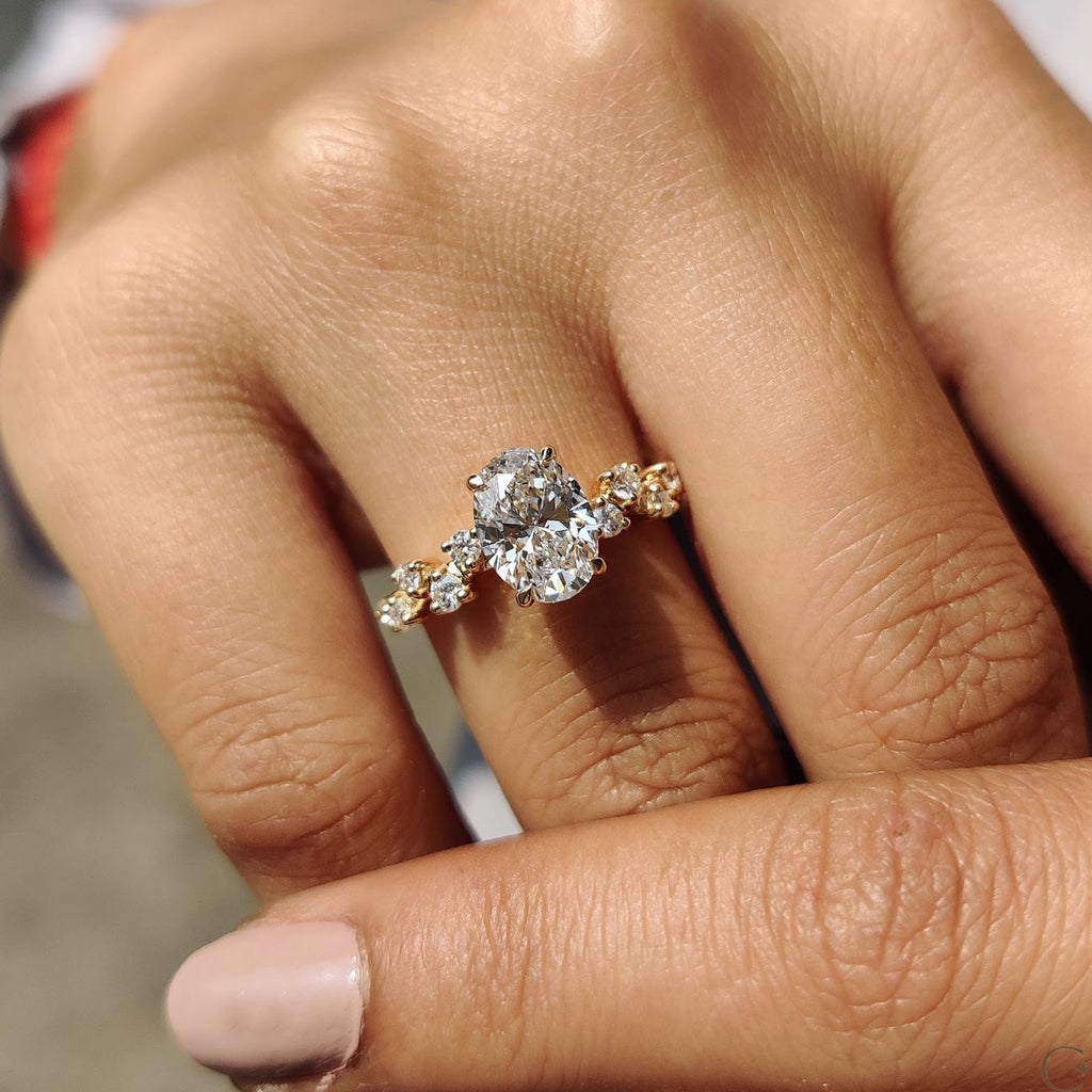 1.5 CT Oval Diamond Splendor Cluster Engagement Ring