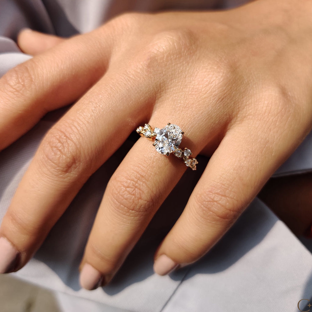 1.5 CT Oval Diamond Splendor Cluster Engagement Ring