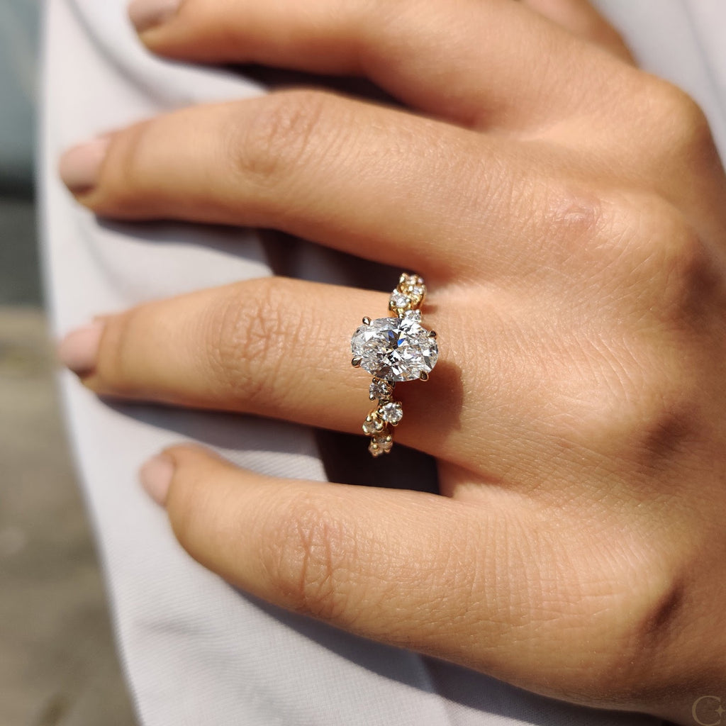 1.5 CT Oval Diamond Splendor Cluster Engagement Ring