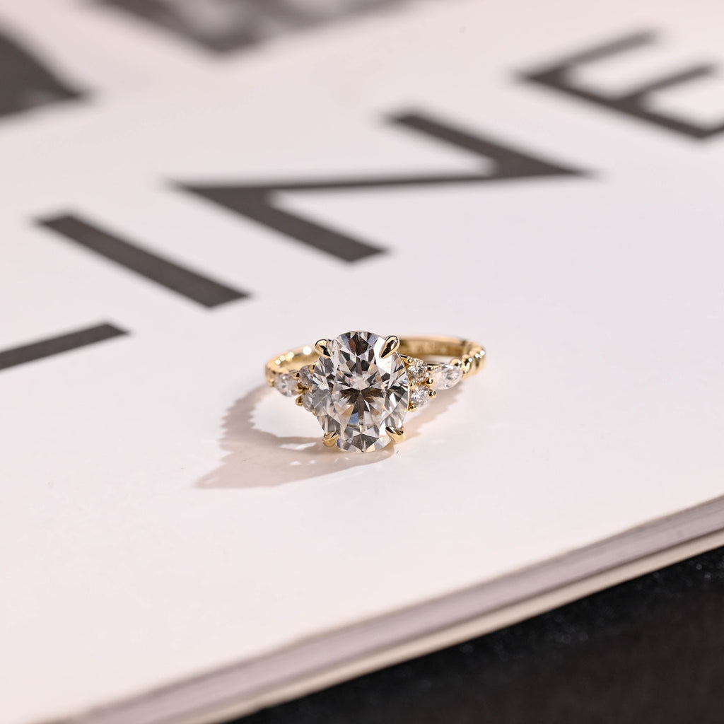 1.5 CT Oval Diamond Twist Cluster Engagement Ring