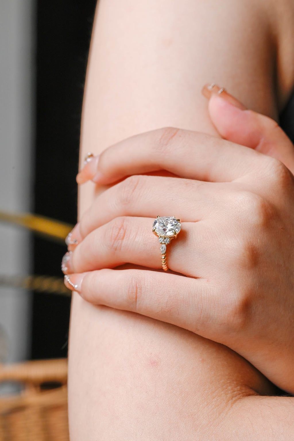 1.5 CT Oval Diamond Twist Cluster Engagement Ring