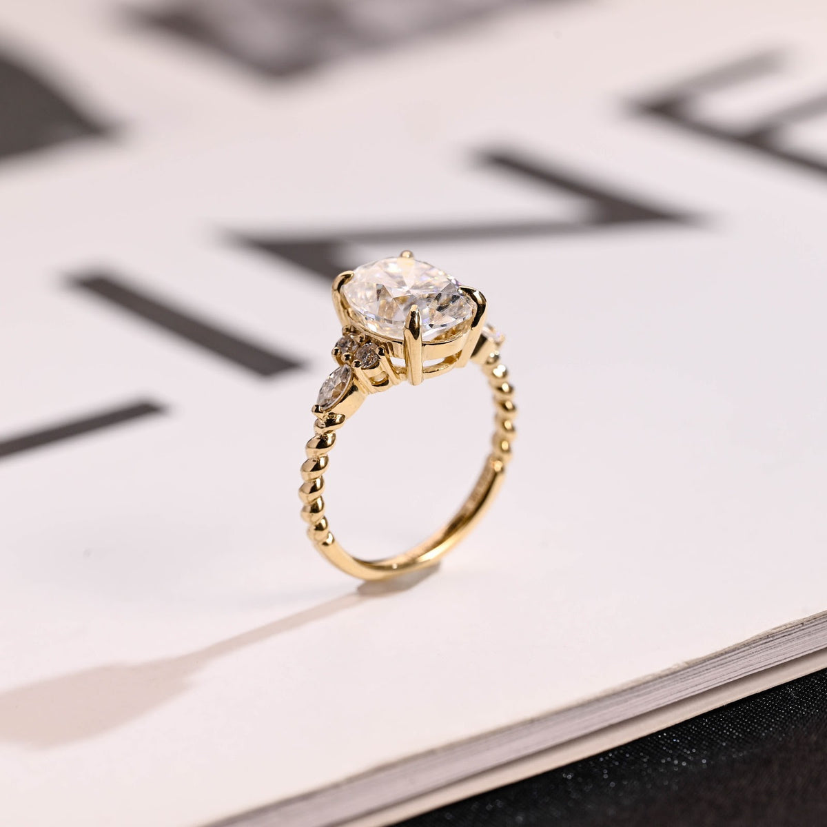 1.5 CT Oval Diamond Twist Cluster Engagement Ring