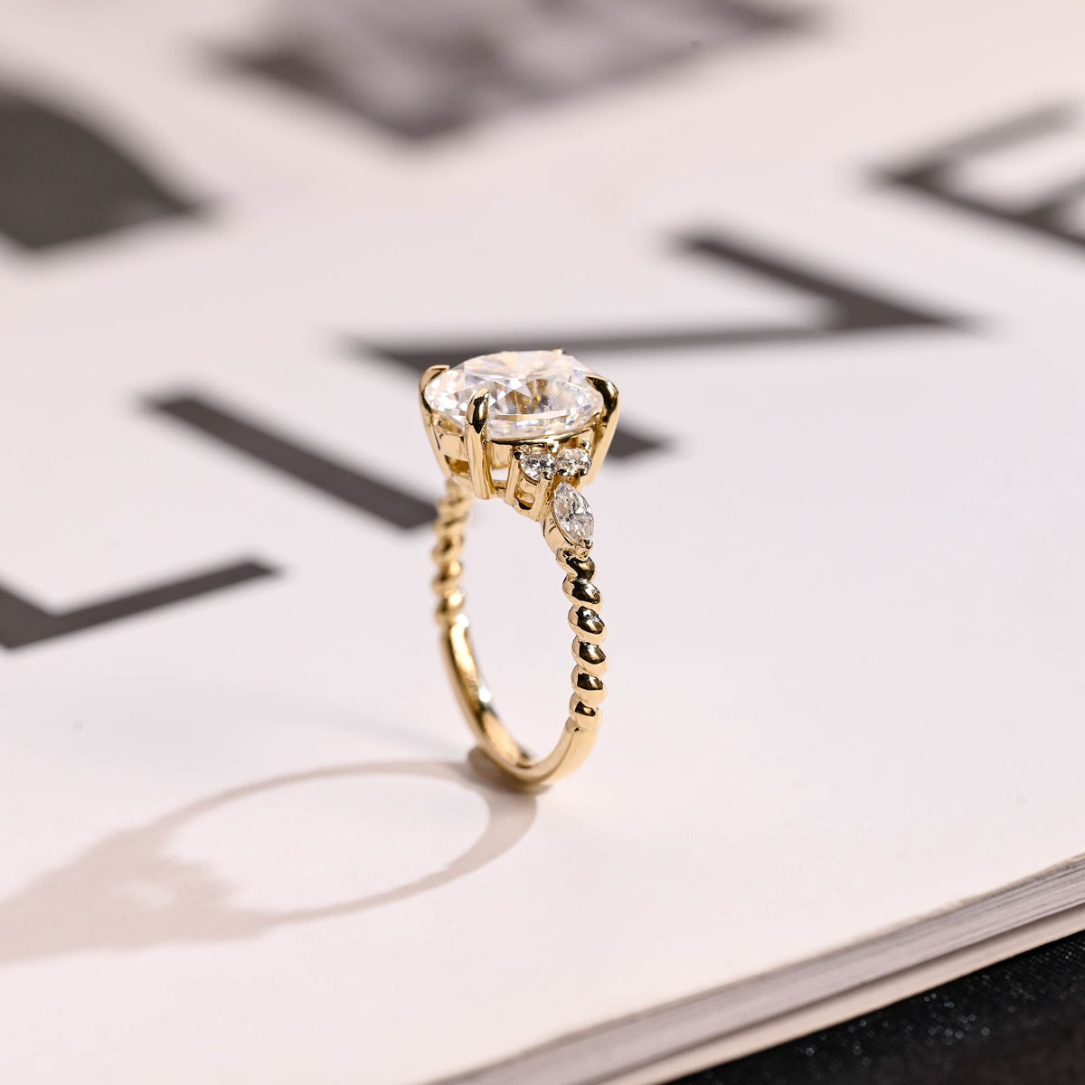 1.5 CT Oval Diamond Twist Cluster Engagement Ring