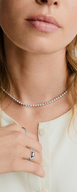 Round Bezel Lab Grown Sapphire Diamond  Tennis Necklace