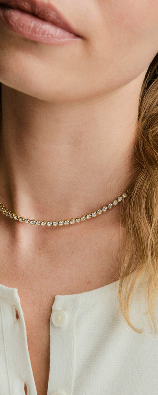 Round Bezel Lab Grown Sapphire Diamond  Tennis Necklace