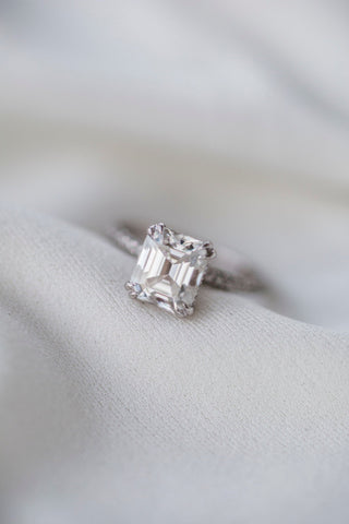 2.30 CT Asscher Solitaire Hidden Halo & Pave Moissanite Engagement Ring - violetjewels