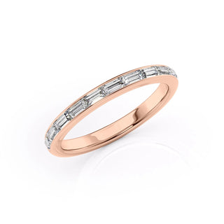 Baguette diamond half eternity wedding band – sleek and modern timeless design