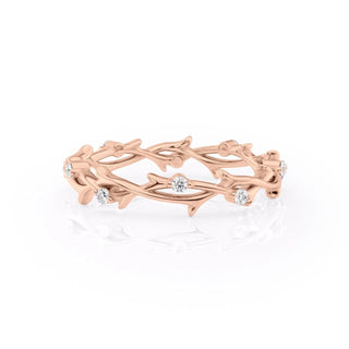 Round diamond twig wedding band – nature-inspired design with organic elegance