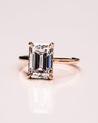 3.24 CT Emerald Cut Solitaire Hidden Halo Moissanite Engagement Ring - violetjewels