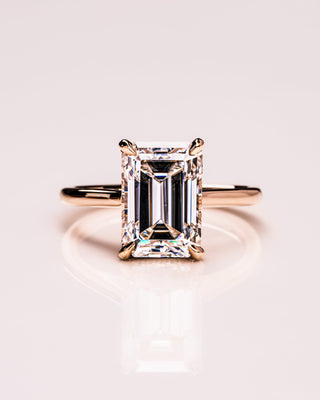 3.24 CT Emerald Cut Solitaire Hidden Halo Moissanite Engagement Ring - violetjewels