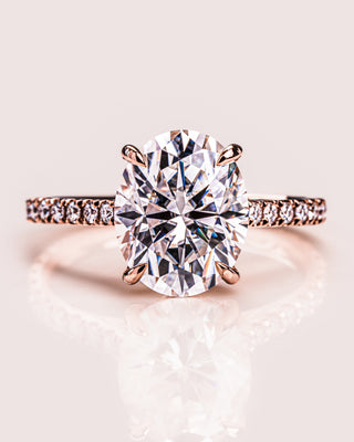 2.72 CT Oval Cut Solitaire Hidden Halo/Pave Setting Moissanite Engagement Ring - violetjewels