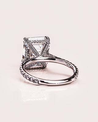 3.42 CT Emerald Cut Solitaire Moissanite Engagement Ring With Hidden Halo Setting - violetjewels