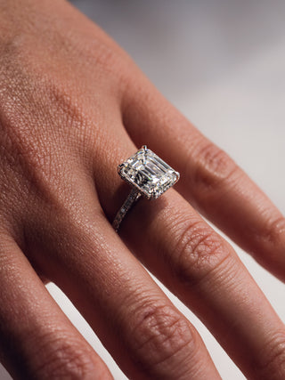 3.42 CT Emerald Cut Solitaire Moissanite Engagement Ring With Hidden Halo Setting - violetjewels