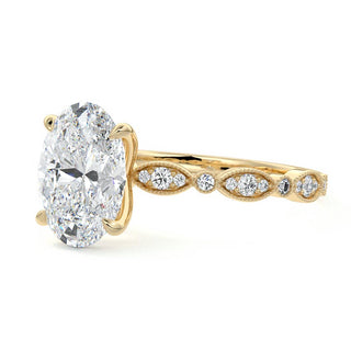 Pave Setting Ring with 2.0 CT Oval Moissanite - violetjewels