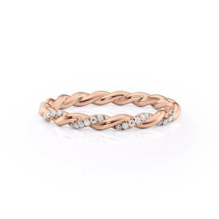 Twisted wedding band with round diamonds – elegant and unique braided design