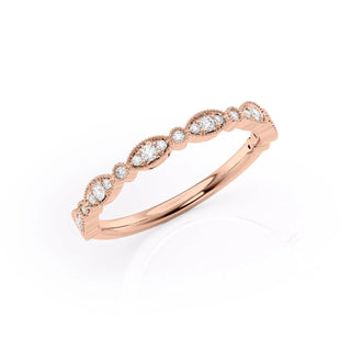 Round diamond milgrain wedding band – vintage-inspired with intricate detailing
