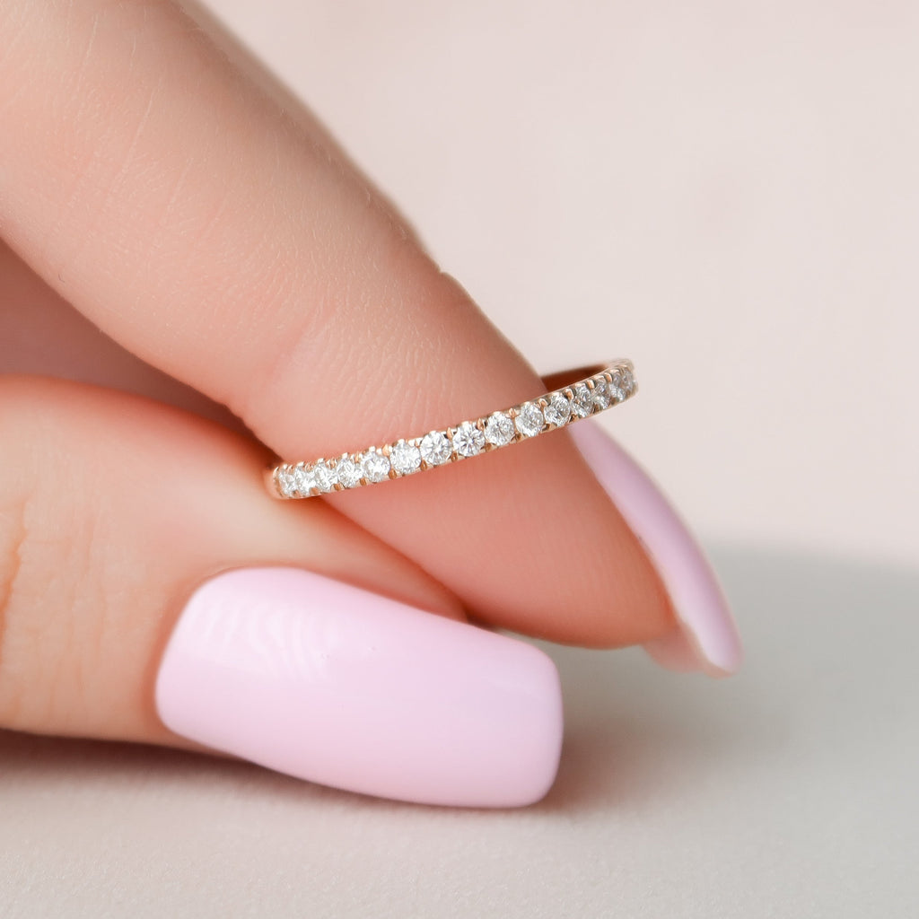Round diamond half eternity wedding band – timeless elegance with continuous sparkle