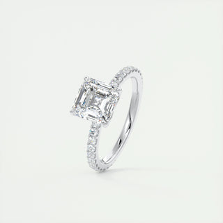 2.03 CT Asscher Cut Solitaire Pave Moissanite Engagement Ring - violetjewels