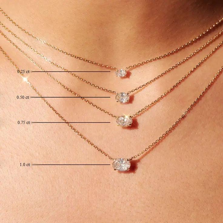0.25-1.0ct Oval Cut Solitaire Moissanite Diamond Necklace - violetjewels