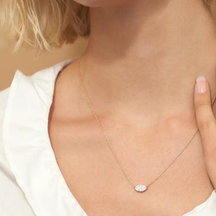 0.25-1.0ct Marquise Cut Solitaire Moissanite Diamond Necklace - violetjewels