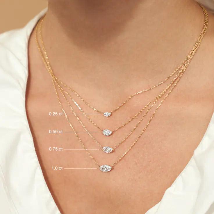0.25-1.0ct Marquise Cut Solitaire Moissanite Diamond Necklace - violetjewels