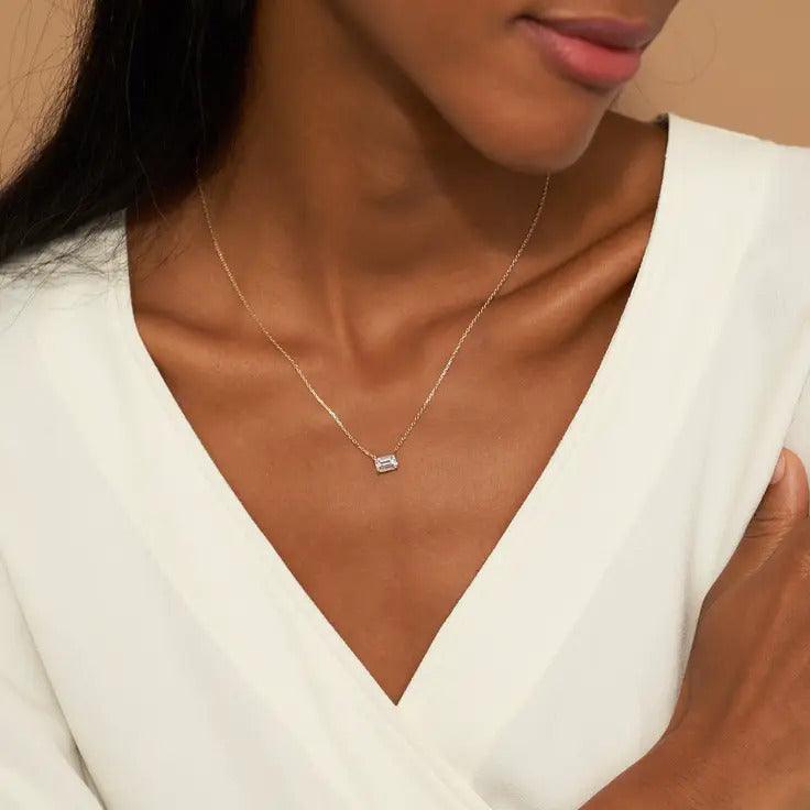 0.25-1.0ct Emerald Cut Solitaire Moissanite Diamond Necklace - violetjewels