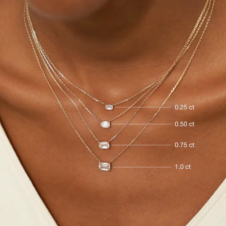 0.25-1.0ct Emerald Cut Solitaire Moissanite Diamond Necklace - violetjewels
