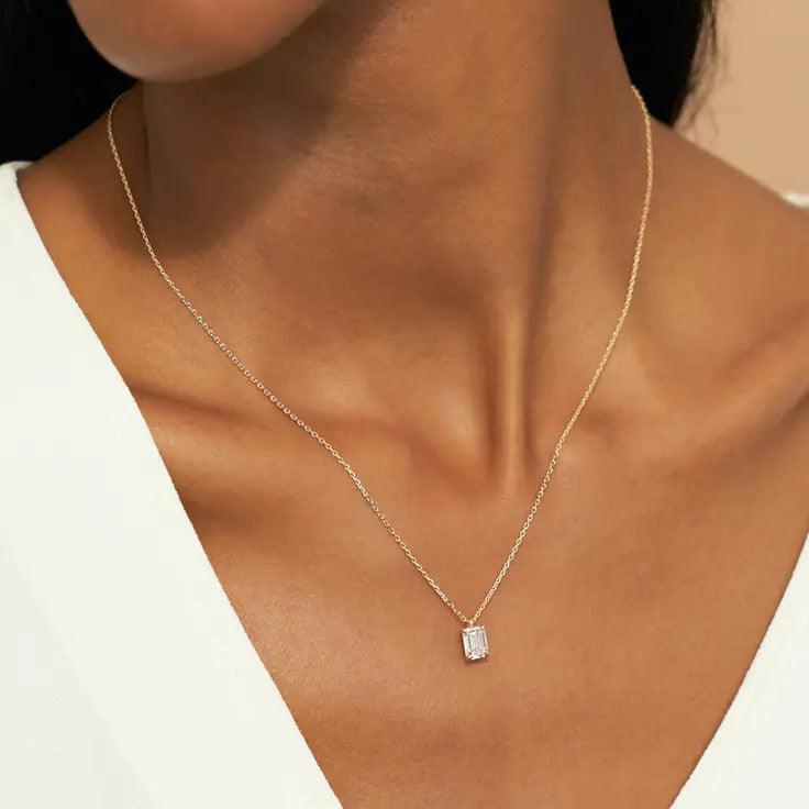 0.25-1.0ct Emerald-Cut Solitaire Moissanite Diamond Layering Necklace - violetjewels