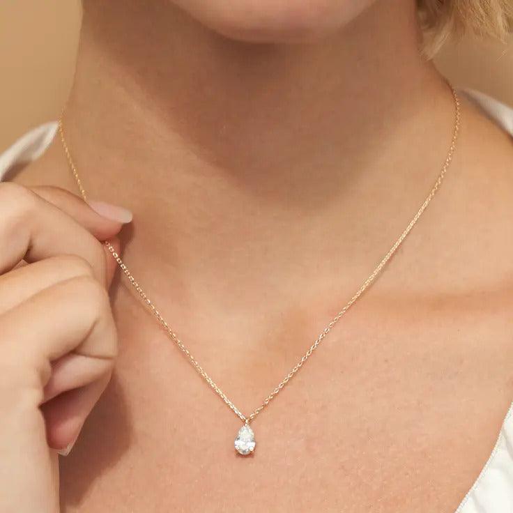 0.25-1.0ct Pear Cut Solitaire Moissanite Diamond Layering Necklace - violetjewels