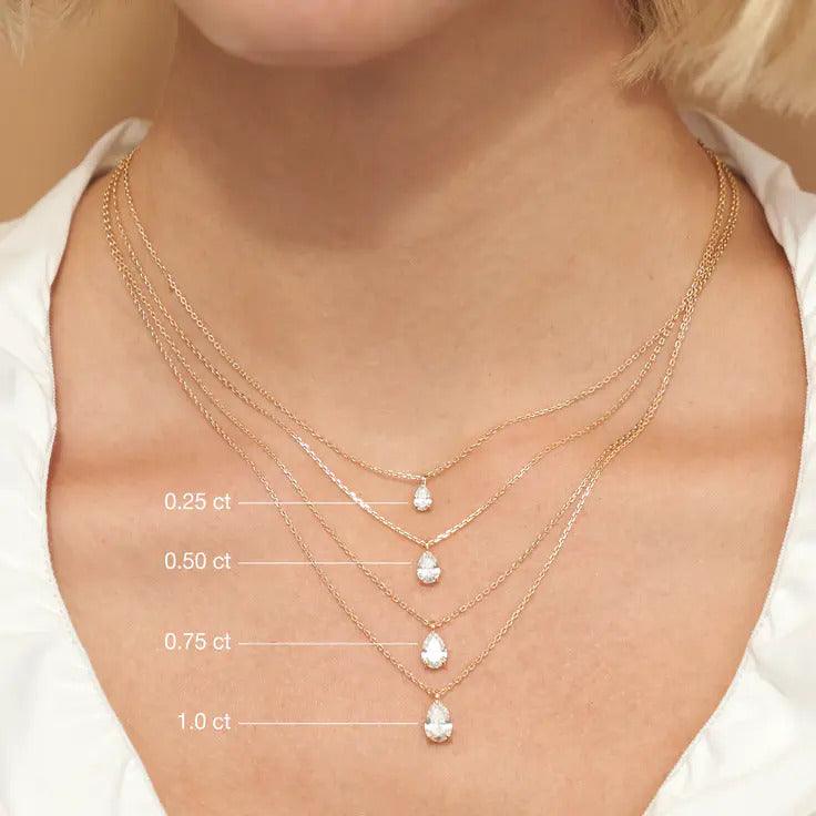 0.25-1.0ct Pear Cut Solitaire Moissanite Diamond Layering Necklace - violetjewels