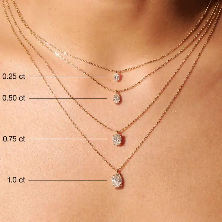 0.25-1.0ct Oval Cut Solitaire Moissanite Diamond Necklace - violetjewels