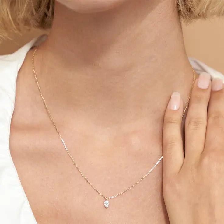 0.25-1.0ct Marquise Cut Solitaire Moissanite Diamond Layering Necklace - violetjewels