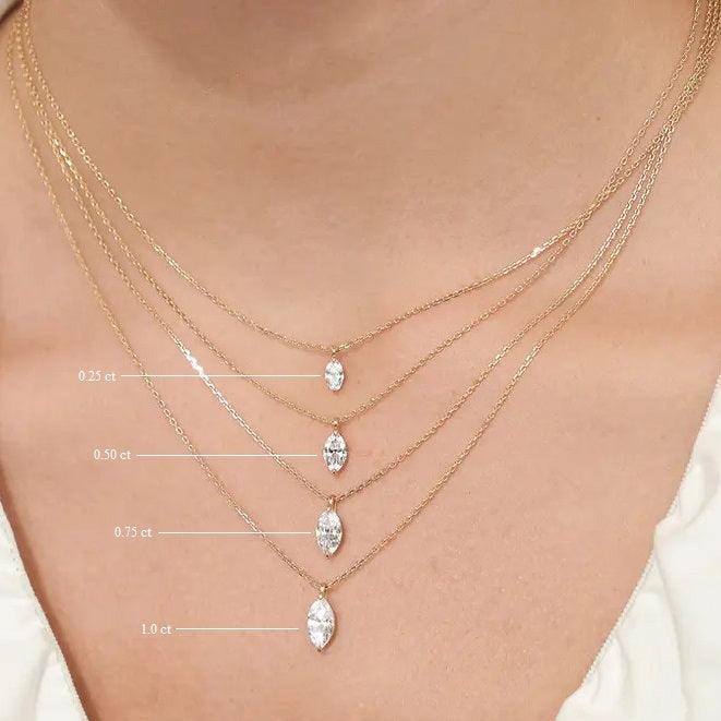 0.25-1.0ct Marquise Cut Solitaire Moissanite Diamond Layering Necklace - violetjewels