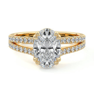 Split Shank Pave Ring with 1.20 CT Oval Moissanite - violetjewels