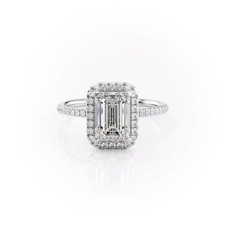 2.0 Emerald F/VS1 CVD Diamond Halo Engagement Ring With Pave Setting - violetjewels