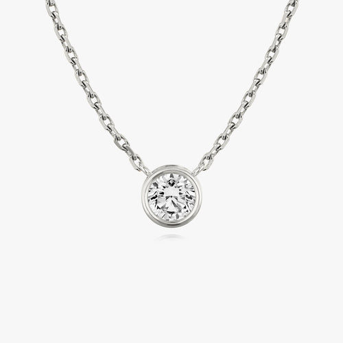 0.10 CT-1.0 CT Round Bezel Solitaire F/VS Lab Grown Diamond Necklace - violetjewels