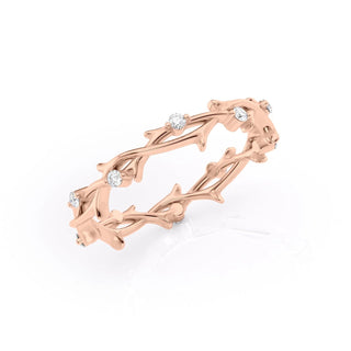 Round diamond twig wedding band – nature-inspired design with organic elegance