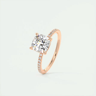2ct Cushion F- VS1 Diamond Engagement Ring With Pave Setting - violetjewels